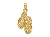 14k Yellow Gold 3D Textured Destin, Florida Double Flip-Flop pendant