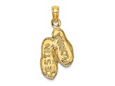 14k Yellow Gold 3D Textured Destin, Florida Double Flip-Flop pendant