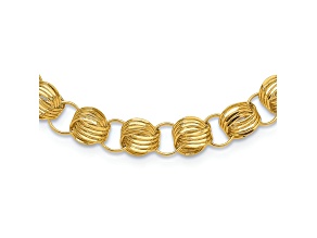 14K Yellow Gold Polished Fancy Diamond-cut Triple Link Necklace
