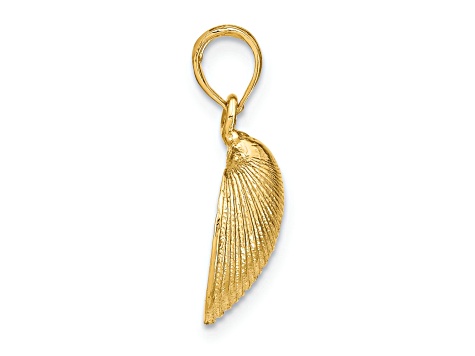 14k Yellow Gold Textured Medium Clam Shell Pendant