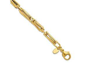 14k Yellow Gold 4.6mm Polished and Textured Fancy Link Bracelet