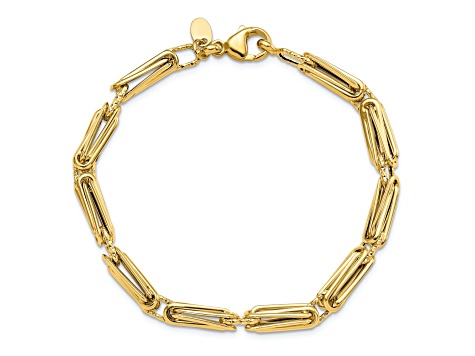 14k Yellow Gold 4.6mm Polished and Textured Fancy Link Bracelet