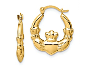 14k Yellow Gold 11/16" Claddagh Hoop Earrings
