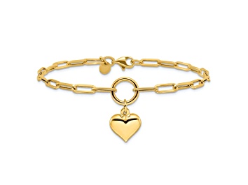 Picture of 14k Yellow Gold Polished Puffed Heart Paper Clip Link Bracelet