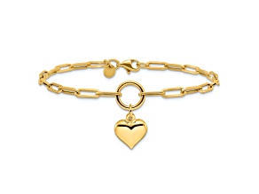 14k Yellow Gold Polished Puffed Heart Paper Clip Link Bracelet