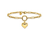 14k Yellow Gold Polished Puffed Heart Paper Clip Link Bracelet