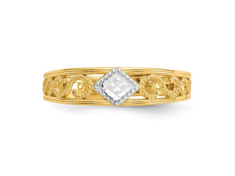 14K Yellow Gold with White Rhodium Diamond Cut Toe Ring
