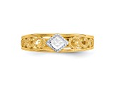 14K Yellow Gold with White Rhodium Diamond Cut Toe Ring