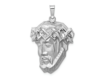 Picture of Rhodium Over 14k White Gold Polished and Satin Medium Jesus Medal Pendant