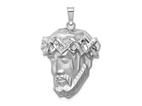 Rhodium Over 14k White Gold Polished and Satin Medium Jesus Medal Pendant