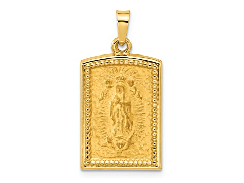 14k Yellow Gold Satin Rectangular Our Lady of Guadalupe Medal Charm