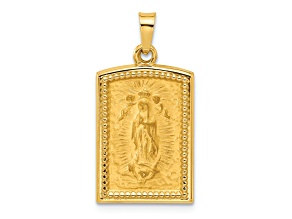 14k Yellow Gold Satin Rectangular Our Lady of Guadalupe Medal Charm