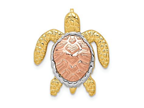 14K Yellow and Rose Gold with White Rhodium Turtle Pendant Slide Pendant