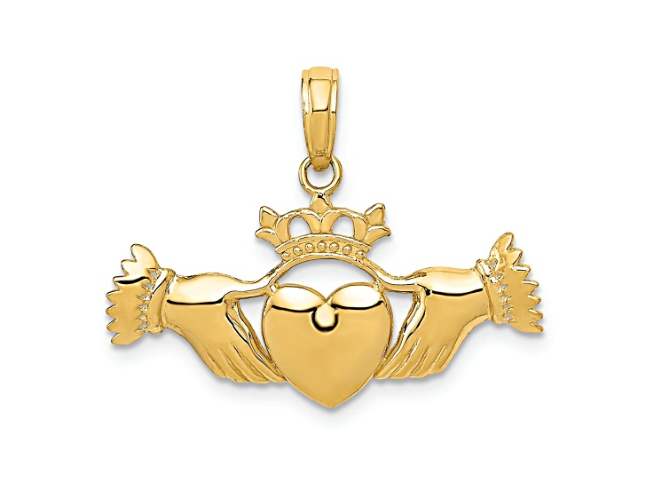 14K Yellow Gold Polished Claddagh Pendant