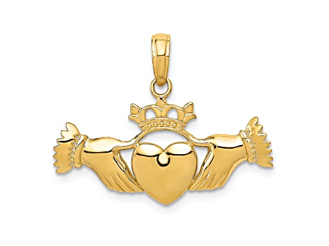 14K Yellow Gold Polished Claddagh Pendant