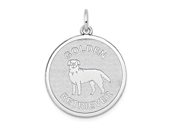 Picture of Rhodium Over 14k White Gold Polished and Satin Golden Retriever Disc Charm