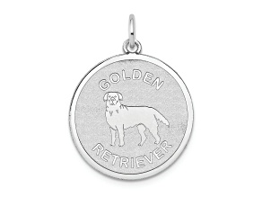 Rhodium Over 14k White Gold Polished and Satin Golden Retriever Disc Charm