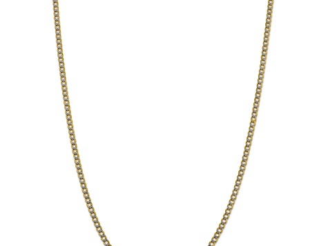 14k Yellow Gold and Rhodium Over 14k Yellow Gold 3.4mm Pave Curb 18 Inch Chain