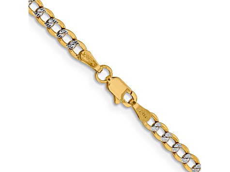 14k Yellow Gold and Rhodium Over 14k Yellow Gold 3.4mm Pave Curb 18 Inch Chain