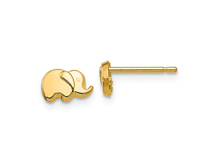 14k Yellow Gold Polished Elephant Stud Earrings