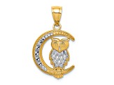 14K Two-tone Gold Diamond-cut Owl on the Moon Pendant