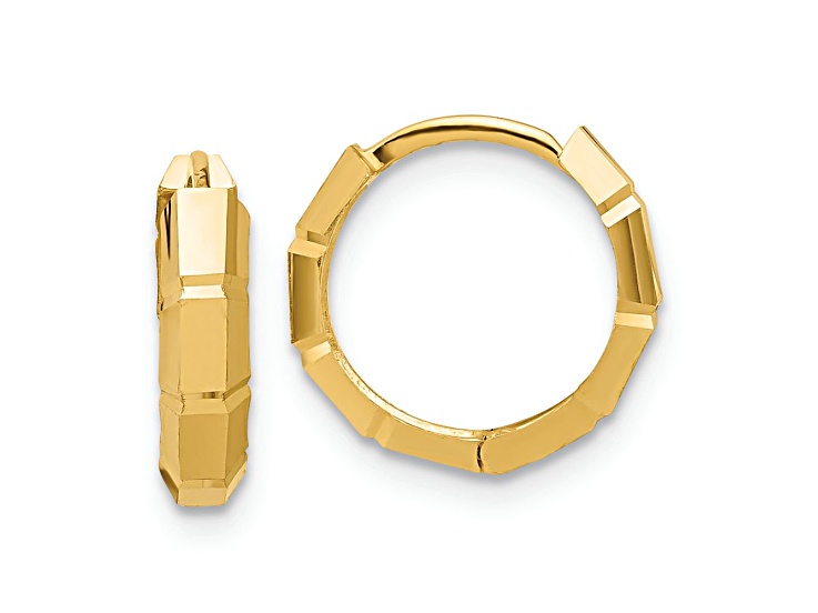 10k Yellow Gold 1/2 inch Polished and Diamond-cut Huggie Hoop Earrings