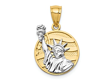 Picture of 14k Yellow Gold and 14k White Gold Textured Lady Liberty on American Flag Disk Pendant