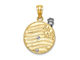 14k Yellow Gold and 14k White Gold Textured Lady Liberty on American Flag Disk Pendant