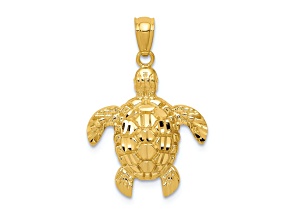 14K Yellow Gold Diamond-cut Polished Sea Turtle Pendant