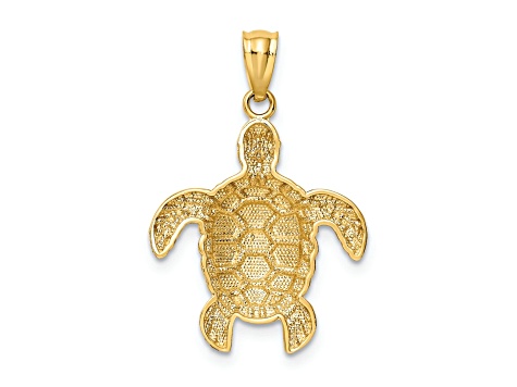 14K Yellow Gold Diamond-cut Polished Sea Turtle Pendant