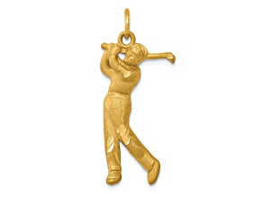 14k Yellow Gold Satin Diamond-Cut Male Golfer Charm