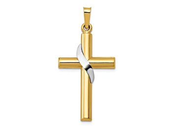 Picture of 14K Yellow and White Gold Hollow Cross with Drape Charm