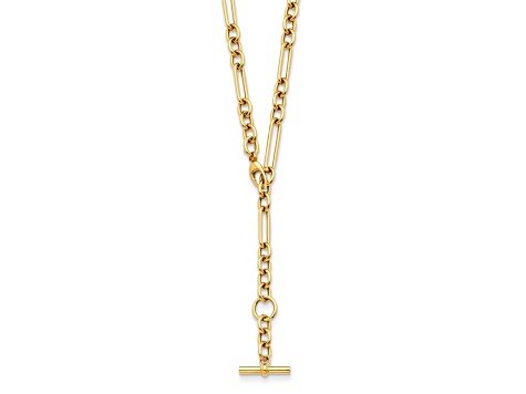 14K Yellow Gold Paperclip and Round Link Y-drop 18-inch Toggle Necklace