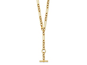14K Yellow Gold Paperclip and Round Link Y-drop 34-inch Toggle Necklace