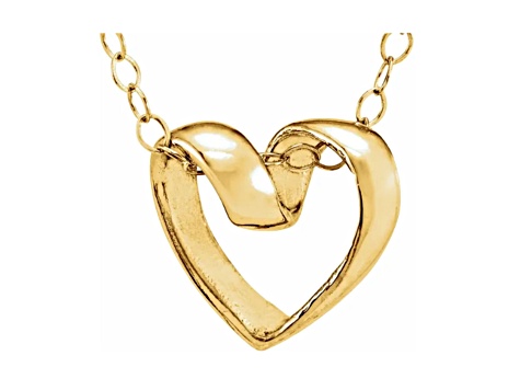 14K Yellow Gold Children's Ribbon Heart Slide With Chain