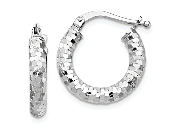 Picture of Rhodium Over 14K White Gold 3/8" Diamond-Cut Hoop Earrings