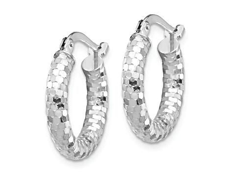 Rhodium Over 14K White Gold 3/8" Diamond-Cut Hoop Earrings