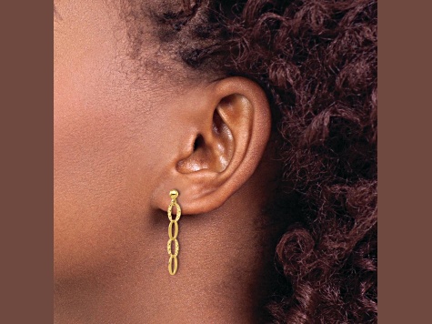 14K Yellow Gold Diamond-cut Oval Link Post Dangle Earrings