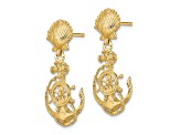 14k Yellow Gold Textured Shell and Anchor Dangle Earrings