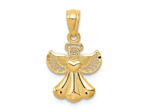 14k Yellow Gold Polished, Diamond-Cut and Textured Angel Pendant