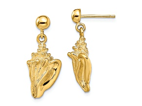 14K Yellow Gold Textured Conch Shell Dangle Earrings