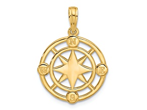 14k Yellow Gold Polished Round Compass Charm