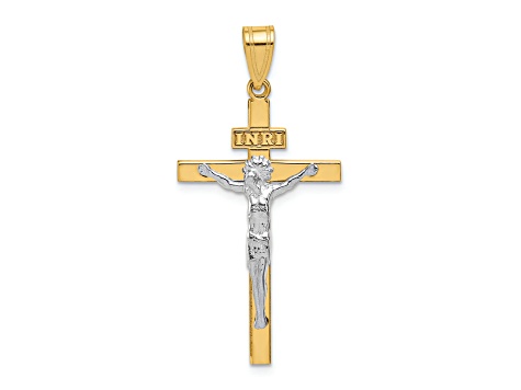 14K Yellow and White Gold INRI Crucifix Pendant