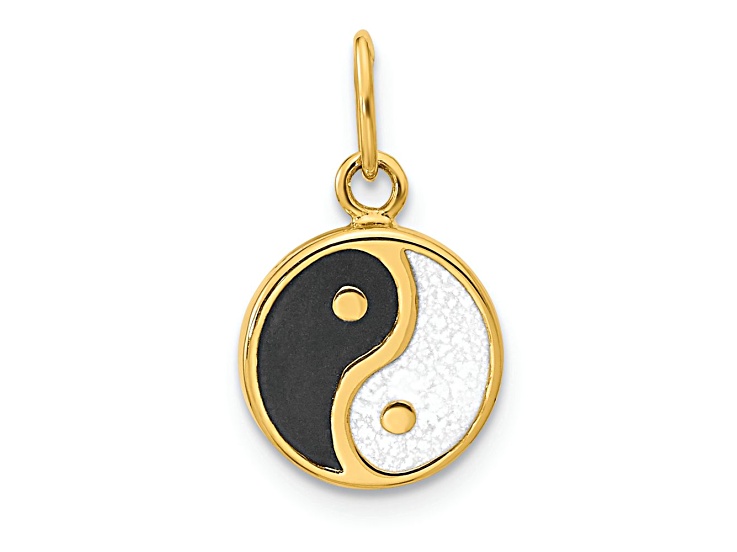 14k Yellow Gold Polished Black and White Enamel Yin and Yang Pendant