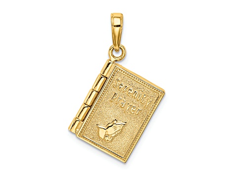 14K Yellow Gold 3-D Moveable Pages Serenity Prayer Book Pendant