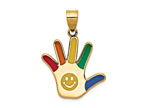 14k Yellow Gold Enameled Autism with Smiley Face Handprint Pendant