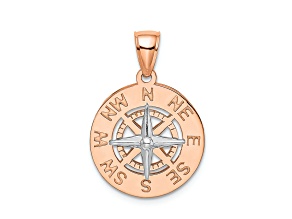 14k White Gold and 14k Rose Gold Medium Nautical Compass Pendant