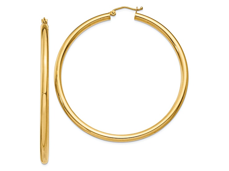 14k Yellow Gold Polished 2 3/16" Tube Hoop Earrings