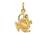 14k Yellow Gold 3D Tea Pot Charm Pendant With Hinged Lid