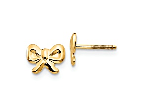 14K Yellow Gold Bows Screwback Earrings